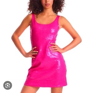 Express Pink Sequin Midi Dress
